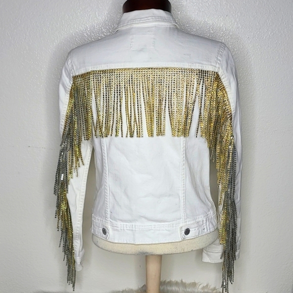 Universal Thread Jackets & Blazers - Jean Jacket Size Small White Denim Crystal Fringe Western Rodeo Cowgirl Unique